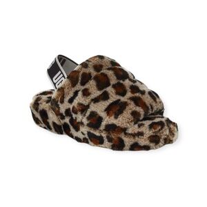 UGG 𒀭Fluff Yeah Platform Slingback Sheepskin Slipper 𒀭Leopard Print 𒀭8M 8.5M 𒀭